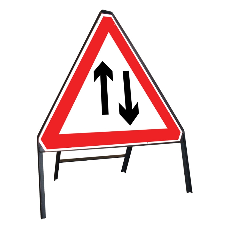 Two Way Traffic Riveted Triangular Metal Road Sign - 750mm - PF Cusack